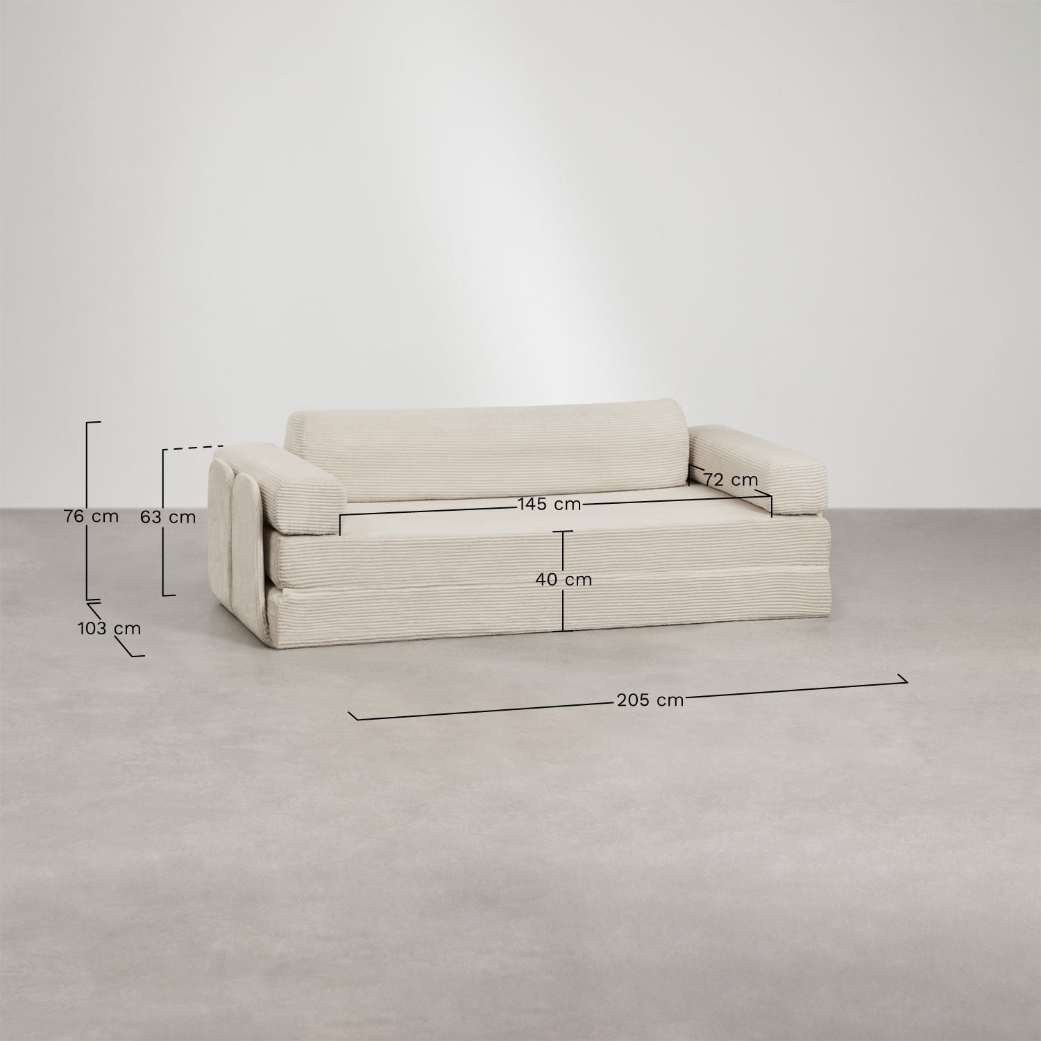 Vacuum-packed 2-seater velvet sofa bed Paoly, medidas