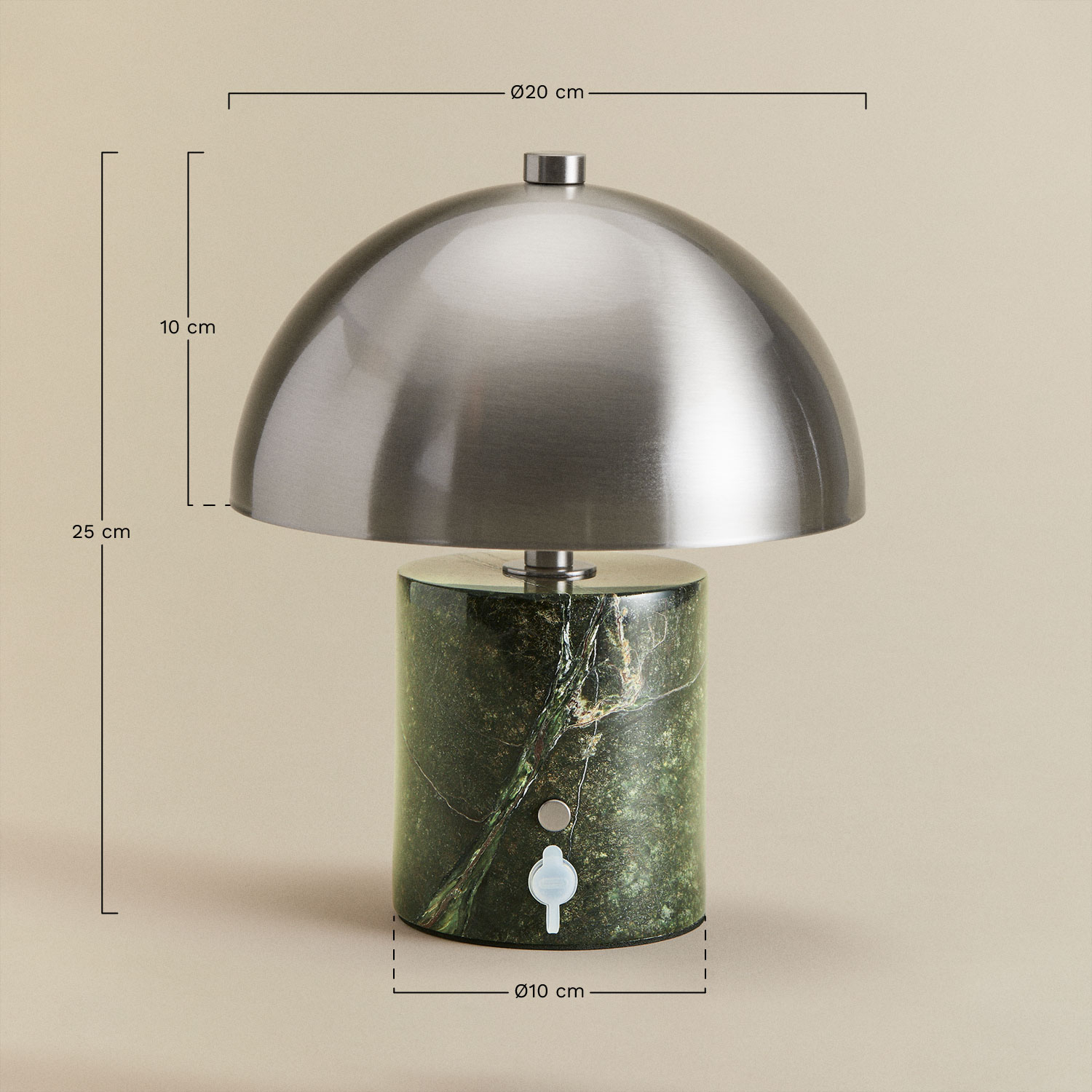 Wireless LED outdoor table lamp in iron and natural stone Nicolas, medidas