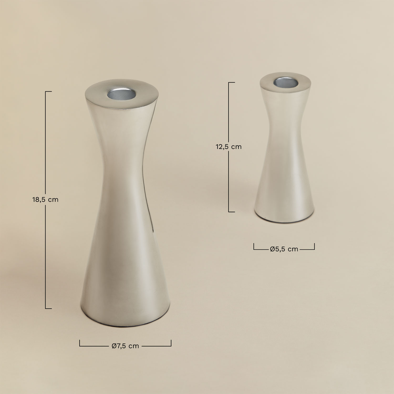 Set of 2 aluminum candlesticks Ferb, medidas