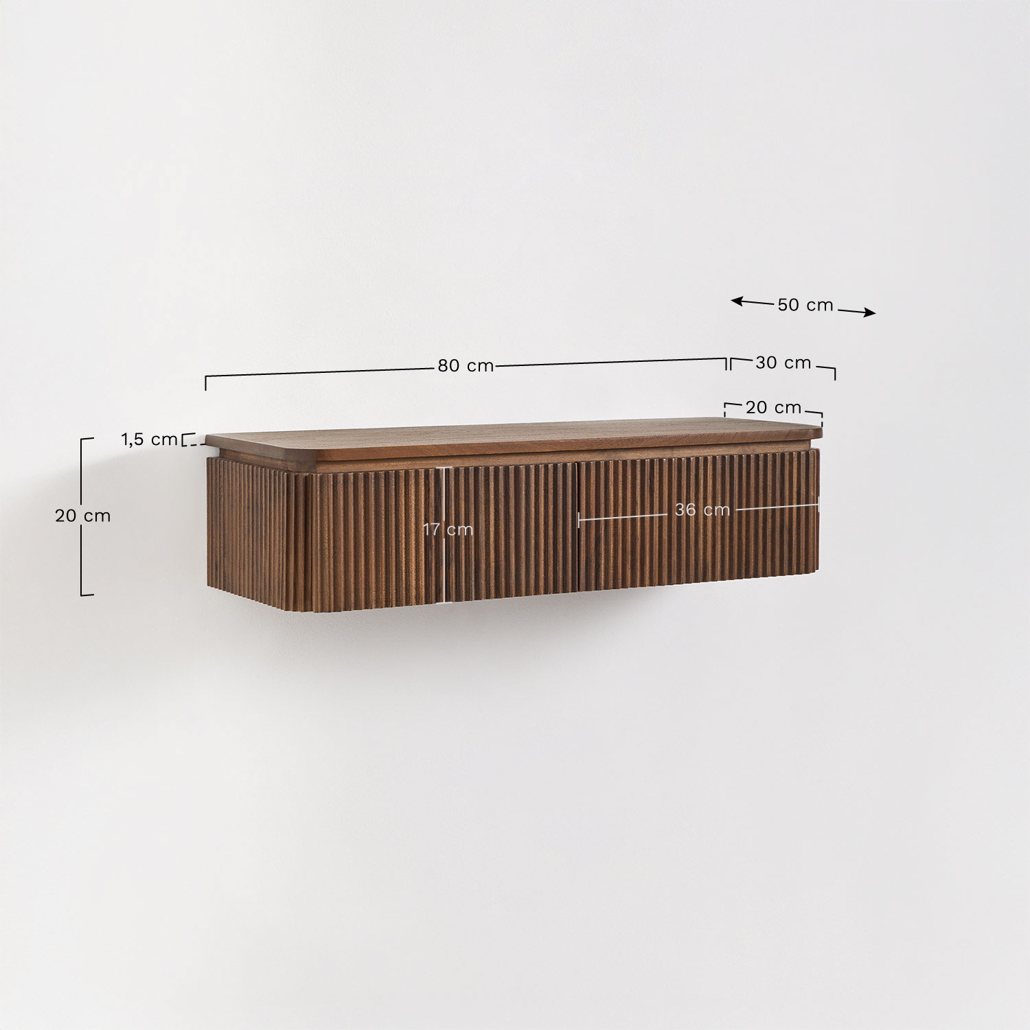 Biljandi 80x30 cm Acacia Wood Wall Entryway Console, medidas