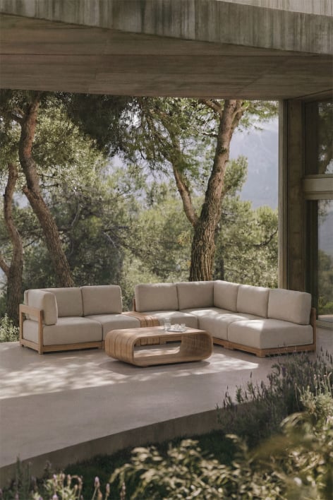 6-piece Brivori acacia wood corner modular sofa garden set with side table and coffee table