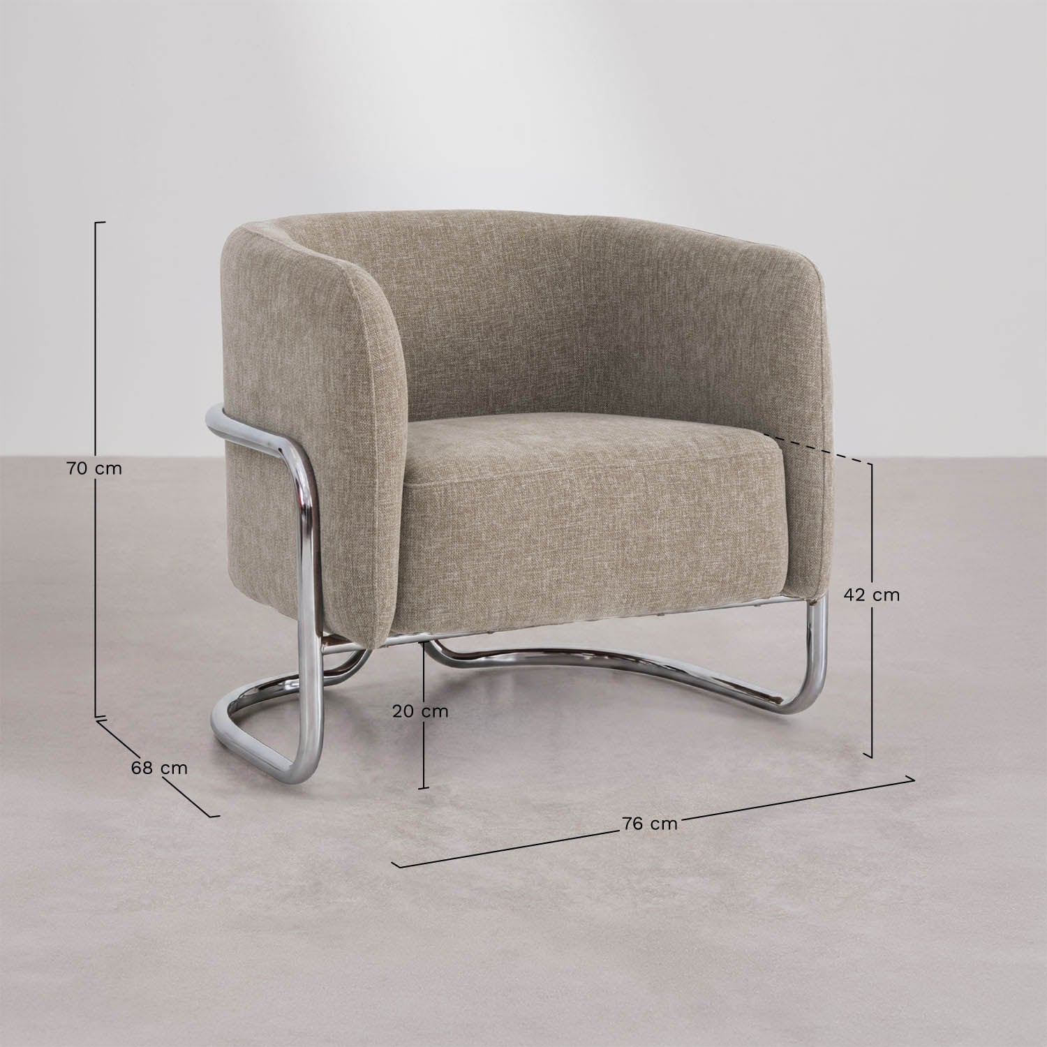 Pack of 2 upholstered and iron Zantria armchairs, medidas