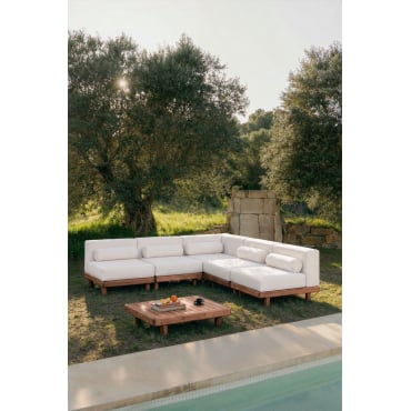 5-piece Modular Corner Sofa Garden Set With Corner Module And Acacia Edrien Coffee Table Acacia Brown - Sklum