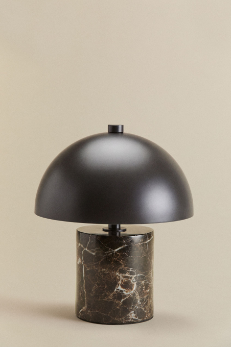 Wireless LED table lamp in iron and natural stone Nicolas - Brown Marble Emperador