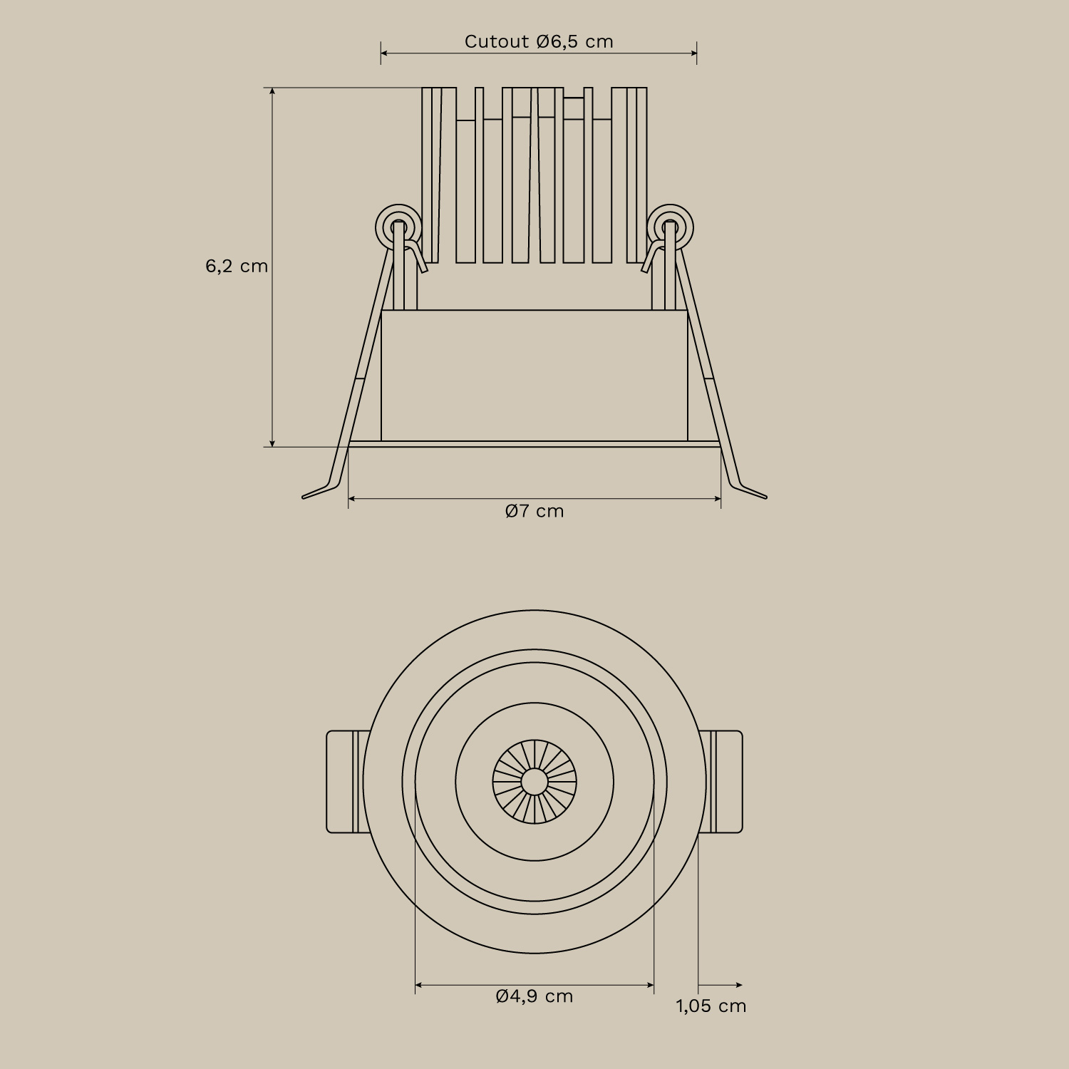 Recessed LED downlight with round aluminum frame Luisiana, medidas
