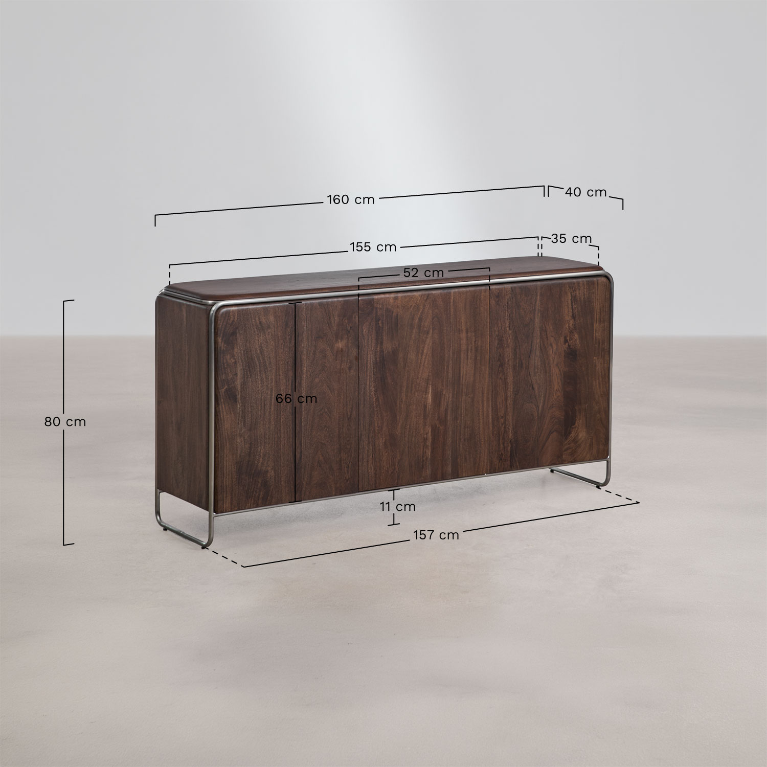 Acacia wood and stainless steel sideboard Altrex, medidas