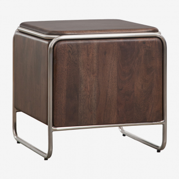 Acacia Wood And Stainless Steel 45x45 Cm Bedside Table Altrex Dark Acacia Brown - Sklum