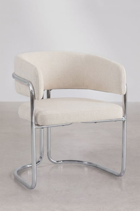 Zantria upholstered dining chair with armrests and iron frame - Cream Beige Chenille