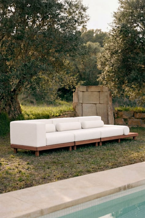 3-piece garden corner modular sofa with acacia side table Edrien