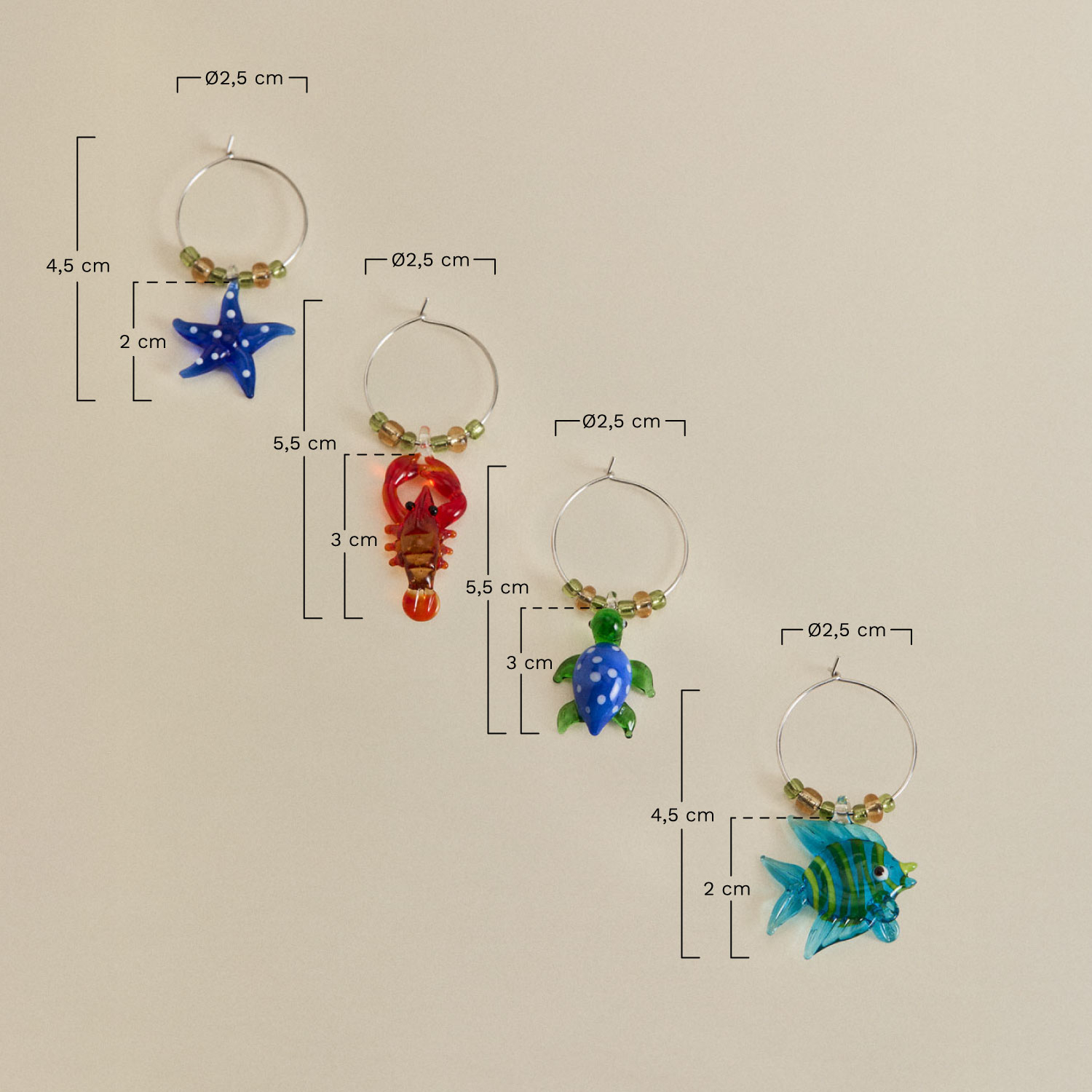 Set of 4 Nexuri glass wine markers, medidas