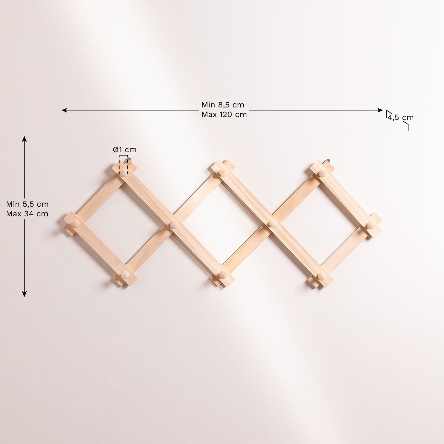 Ixi wooden wall coat rack, medidas