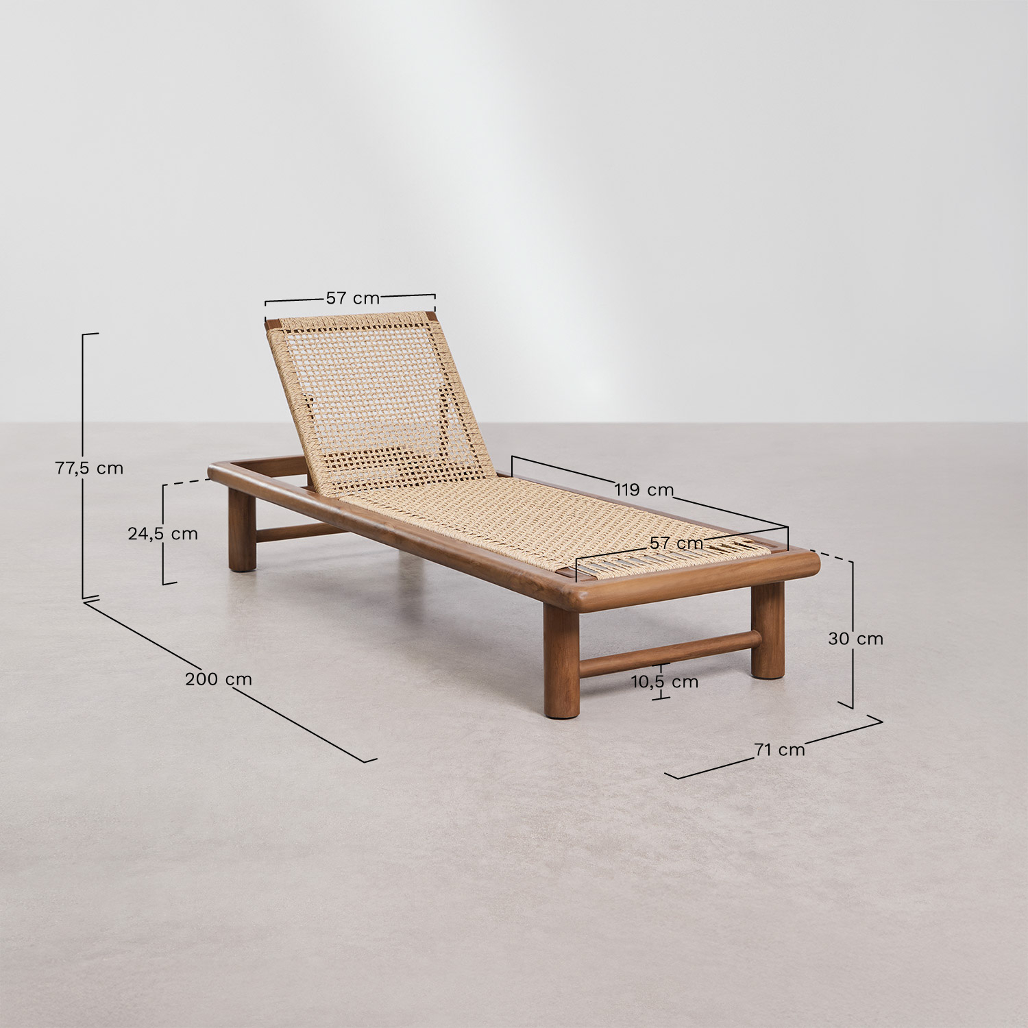 Pack of 2 reclining loungers in teak wood Chad, medidas