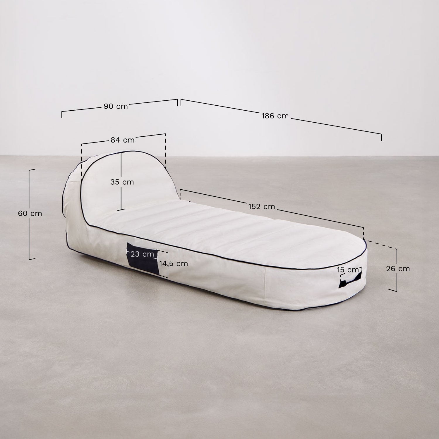 Seitan inflatable lounger, medidas