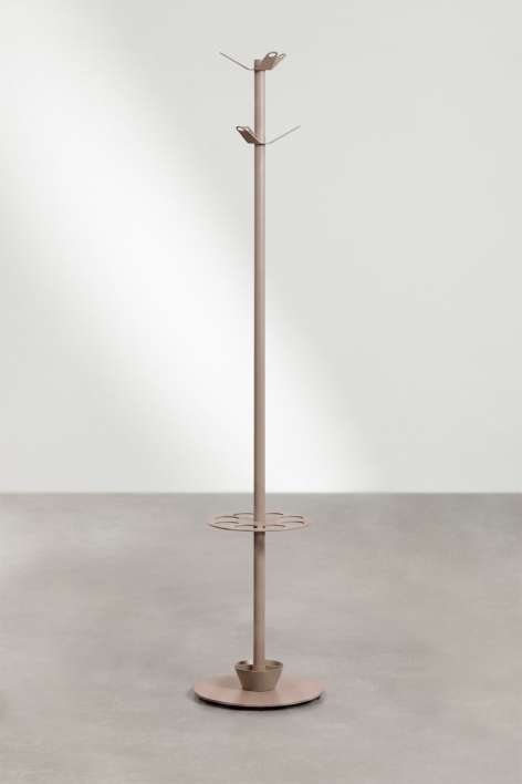 Ercilia iron standing coat rack with umbrella stand - Moka Brown