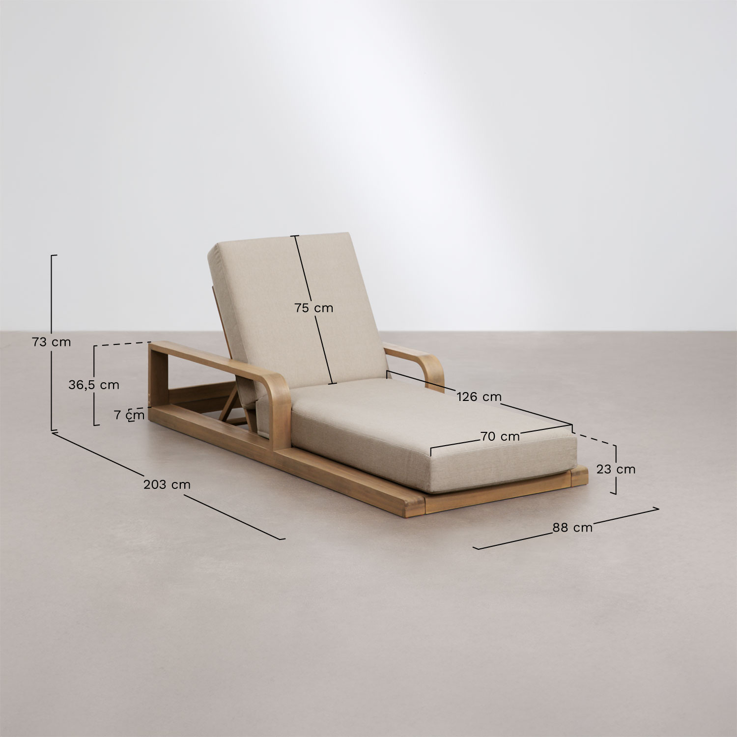 Brivori acacia wood reclining sun lounger, medidas