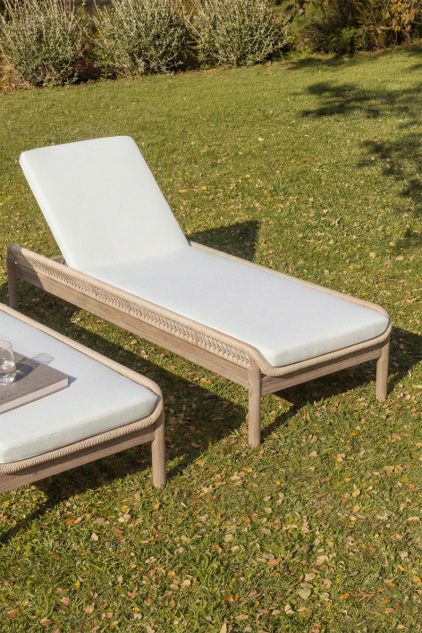 Karvia reclining lounger in acacia wood and braided rope