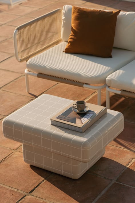 Rectangular garden coffee table with tile-look cement Eleonor - 70 x 50 cm