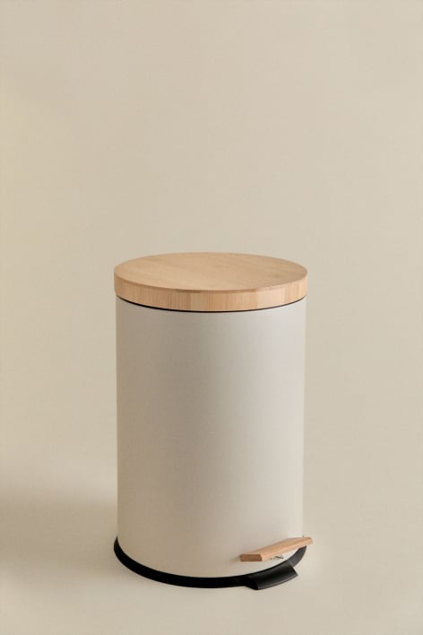 Outdoor pedal bin in galvanized steel and bamboo Sosua