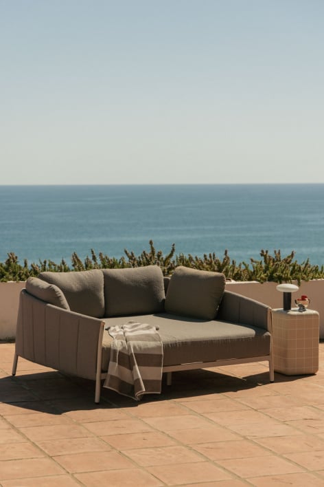 Double sun lounger in bouclé and aluminum with Boleni cushions