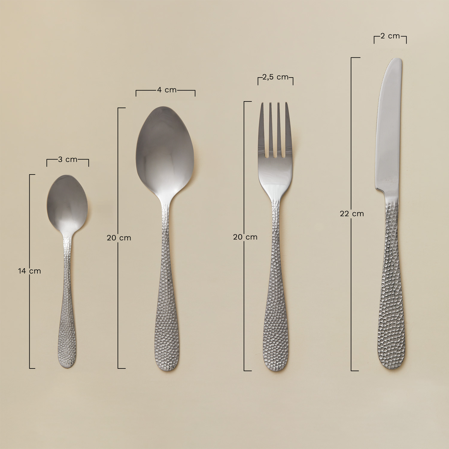 16-piece Aina stainless steel cutlery set, medidas