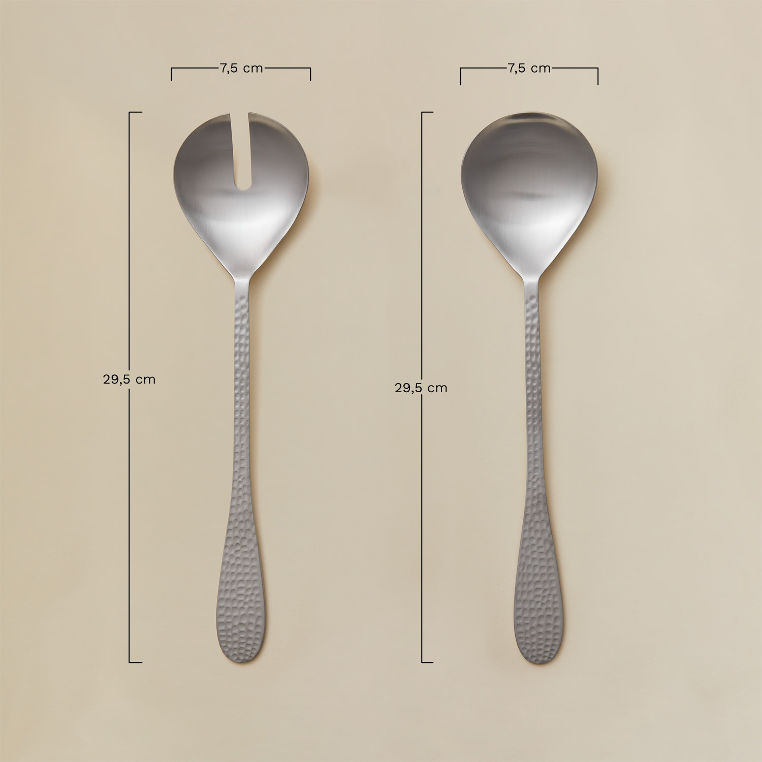 Set of 2 stainless steel salad servers Aina, medidas