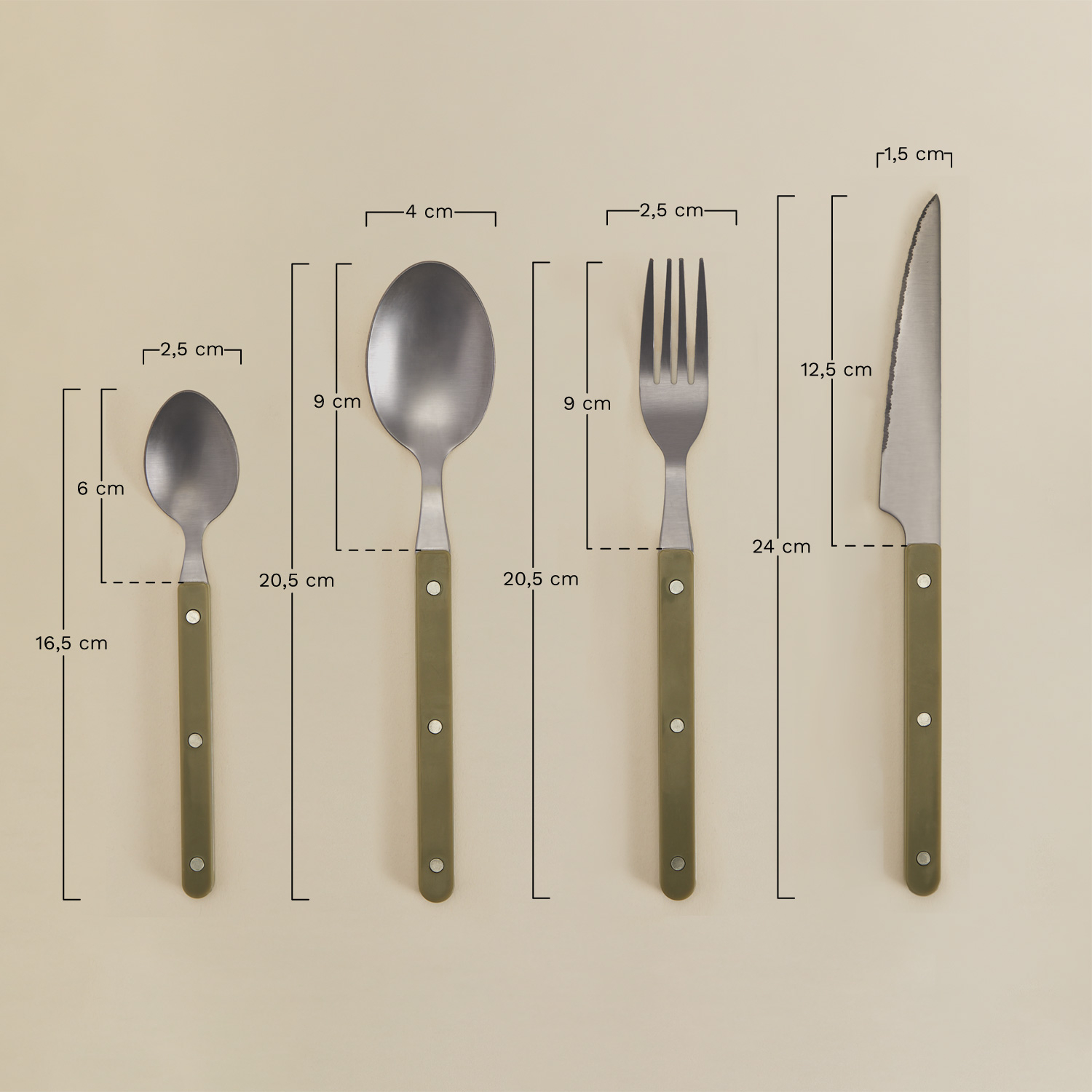 16-piece stainless steel cutlery set Tirvola, medidas
