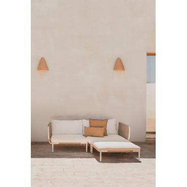 2-piece Garden Modular Sofa With 2 Corner Modules And Puff In Roubly Steel Almond Beige - Sklum