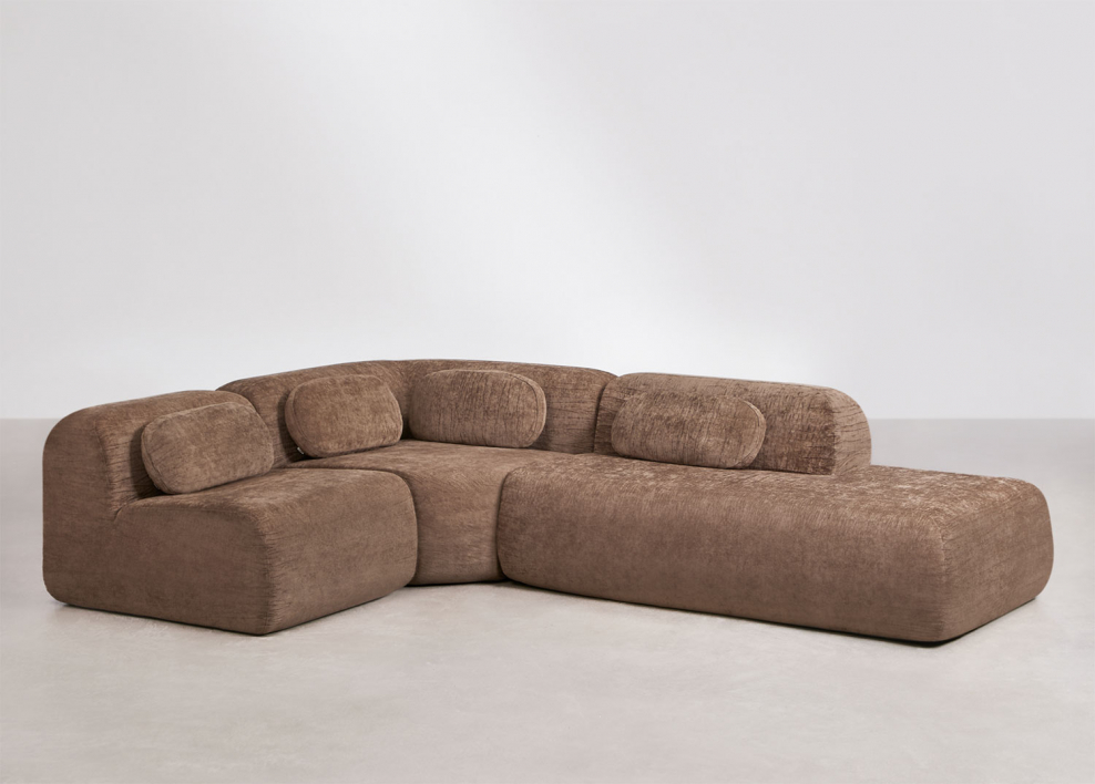 3-piece modular corner sofa with right chaise in vacuum-packed chenille Merida