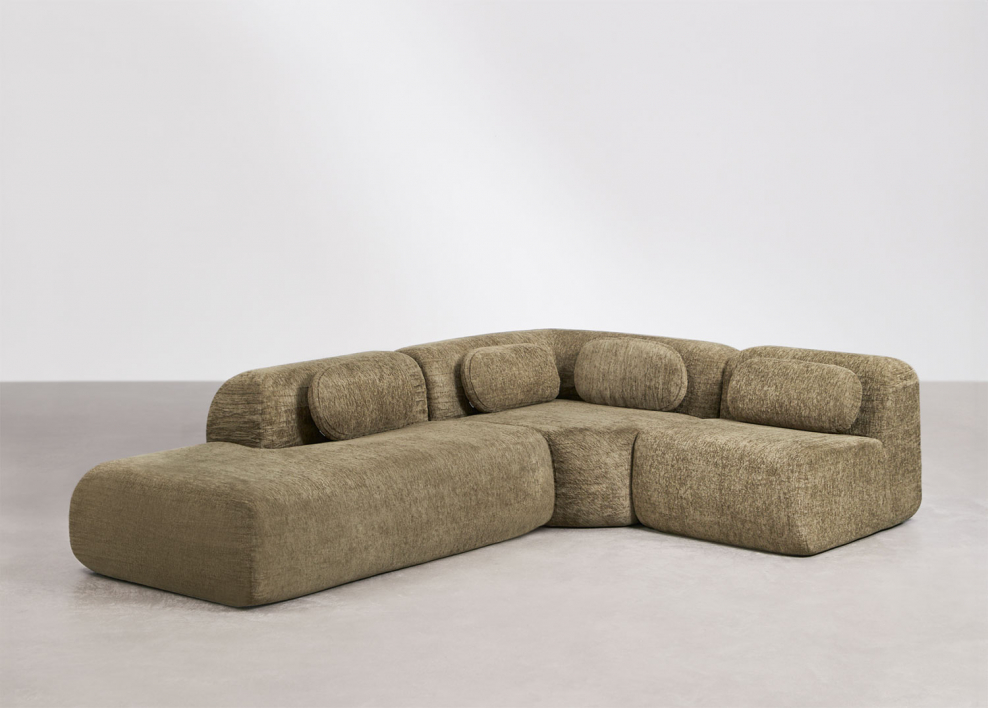 3-piece left chaise modular corner sofa in vacuum-packed chenille Merida