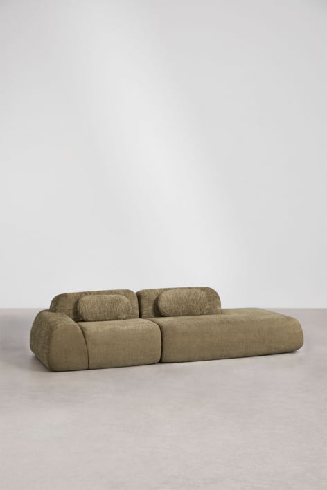 2-piece right chaise modular corner sofa in vacuum-packed chenille Merida - Thick Sage Green Chenille