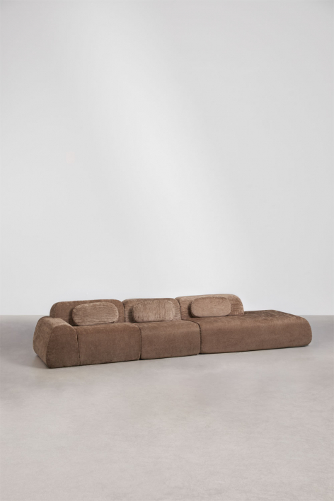 3-piece right chaise modular sofa in vacuum-packed chenille Merida - Caramel Brown Chenille