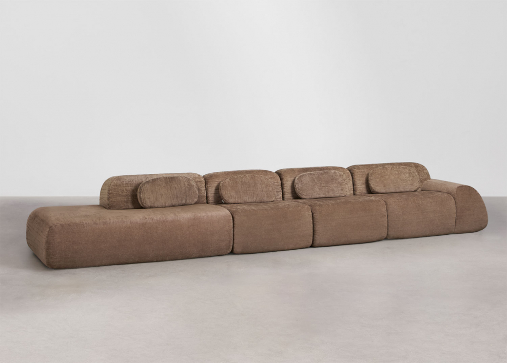 4-piece left chaise modular sofa in vacuum-packed chenille Merida