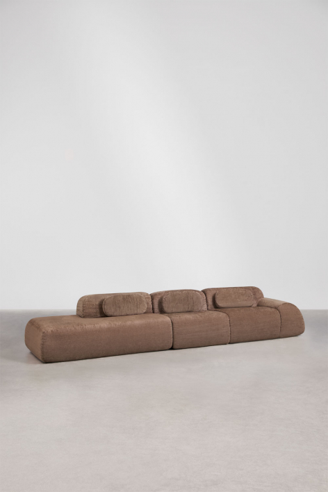 3-piece left chaise modular corner sofa in vacuum-packed chenille Merida - Caramel Brown Chenille