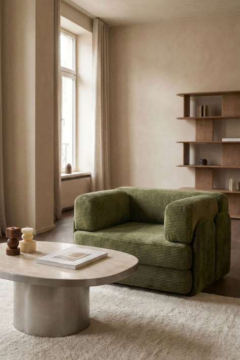 Vacuum-packed velvet sofa bed Kyoto - Corduroy Army Green