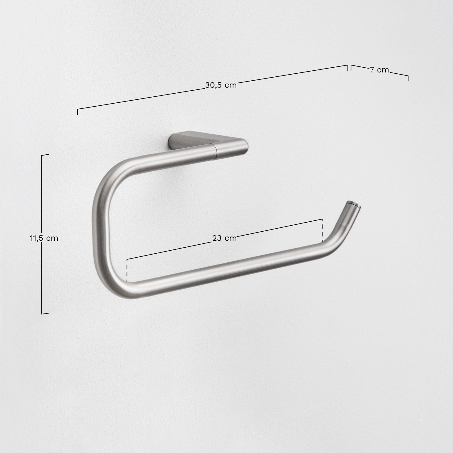 Wall-mounted towel rail with bar 30 cm for bathroom in stainless steel Rovent, medidas