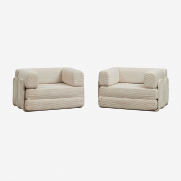 Pack Of 2 Vacuum-packed Velvet Sofa Beds Kyoto Corduroy Beige Nature - Sklum