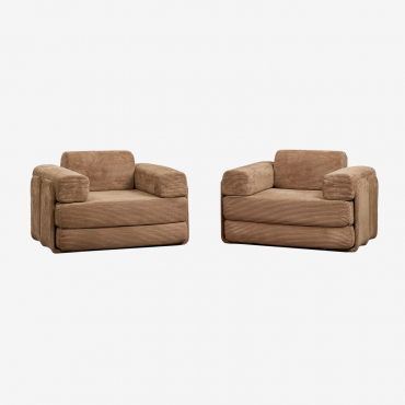 Pack Of 2 Vacuum-packed Velvet Sofa Beds Paoly Corduroy Camel Brown - Sklum