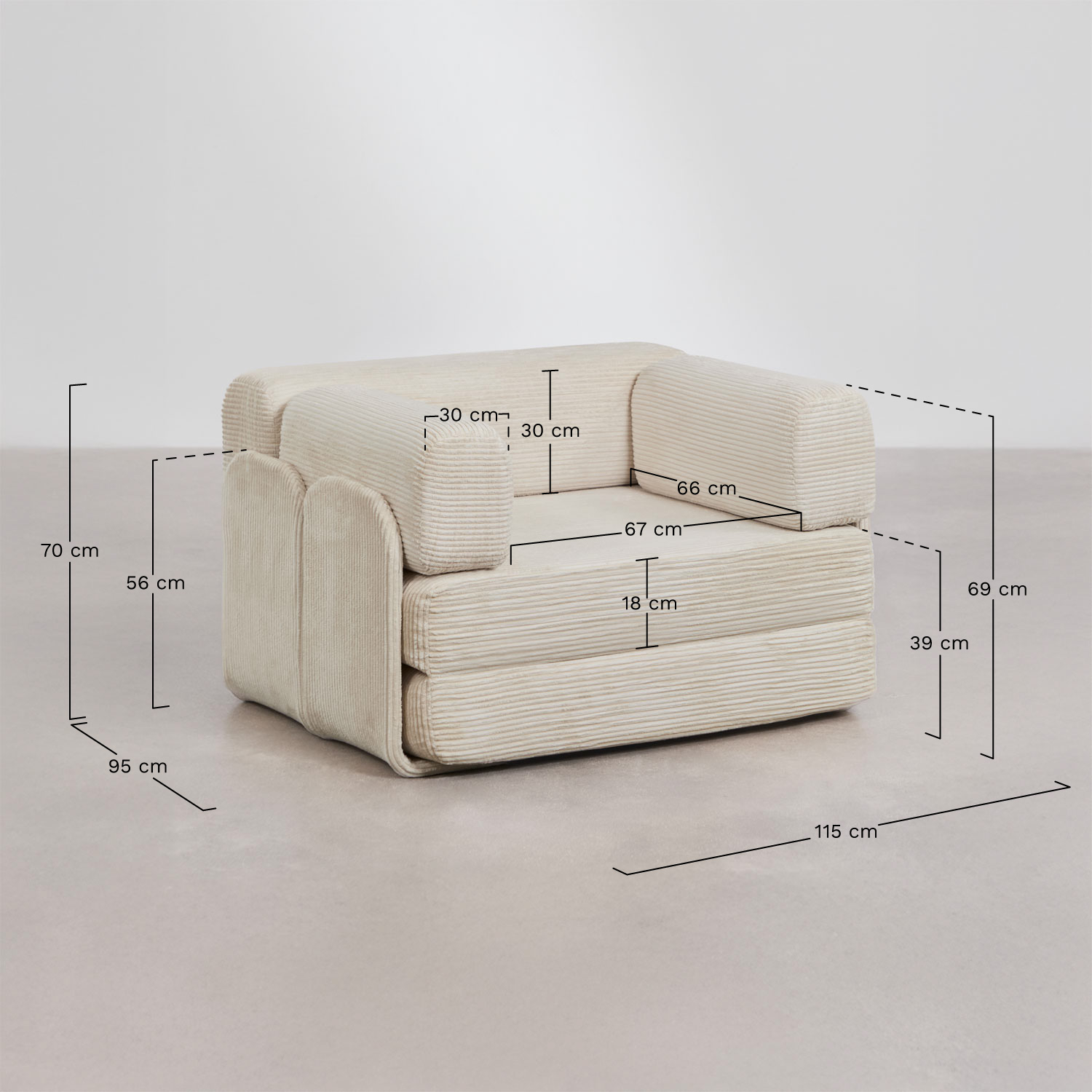 Pack of 2 vacuum-packed velvet sofa beds Kyoto, medidas