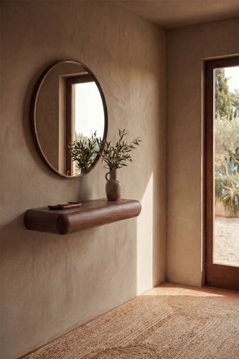 Carmen wooden wall-mounted hallway console - Dark Acacia Brown