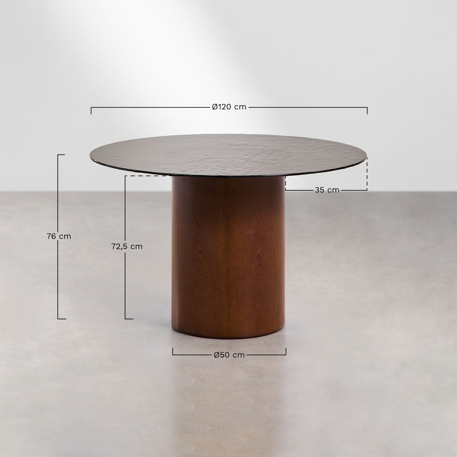 Round dining table Ø120 cm in tempered glass and MDF Asgri, medidas