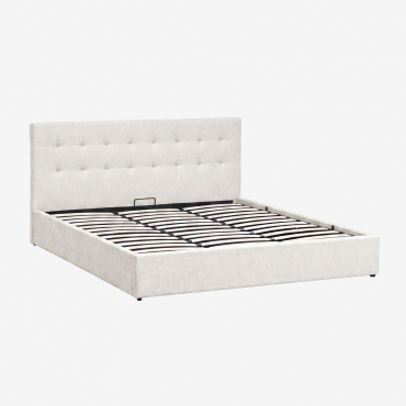 Abiel Upholstered Bed With Lift-up Storage Base Off-white Chenille & 180 X 200 Cm - Sklum