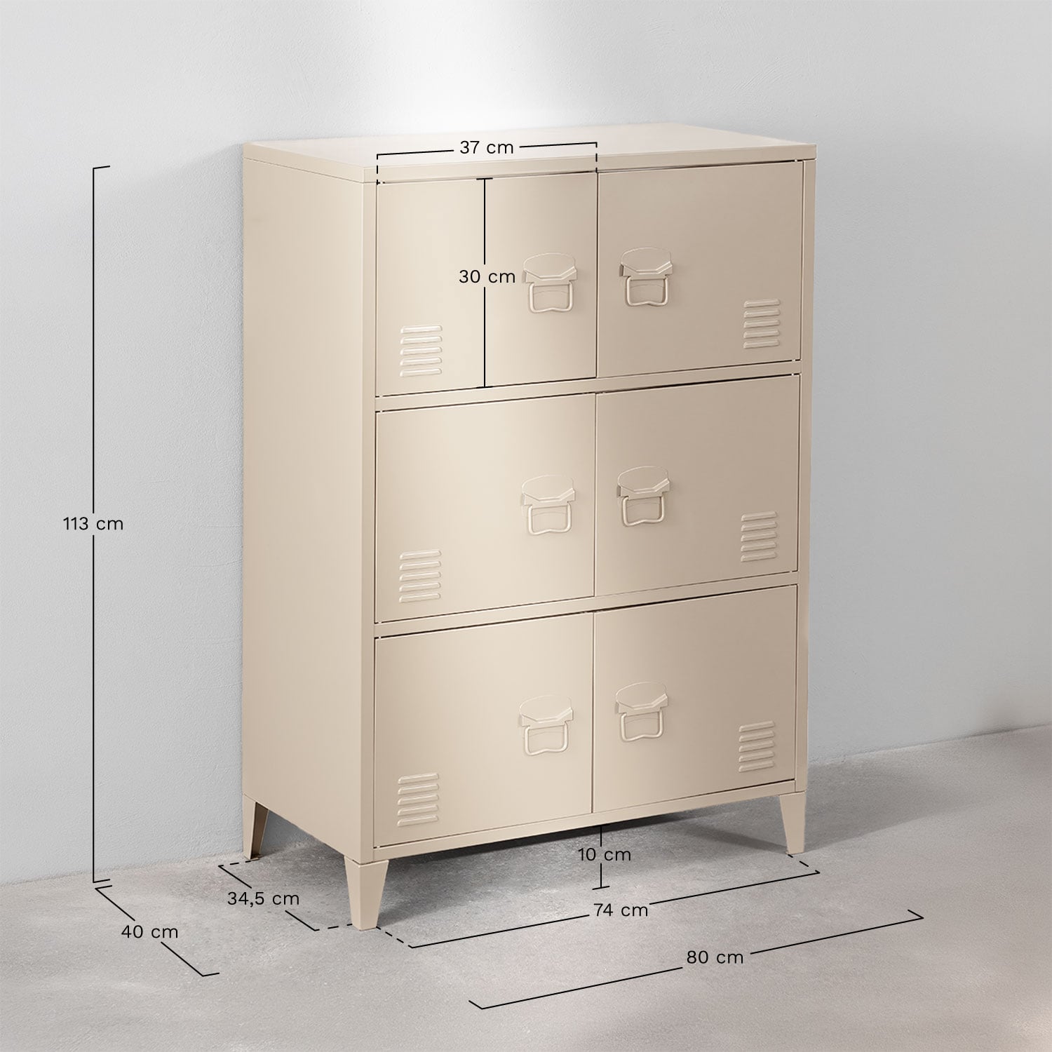6-door locker 80x40 cm in Pohpli steel, medidas