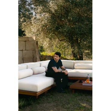 5-piece Modular Corner Sofa Garden Set With Corner Module And Acacia Edrien Coffee Table Acacia Brown - Sklum