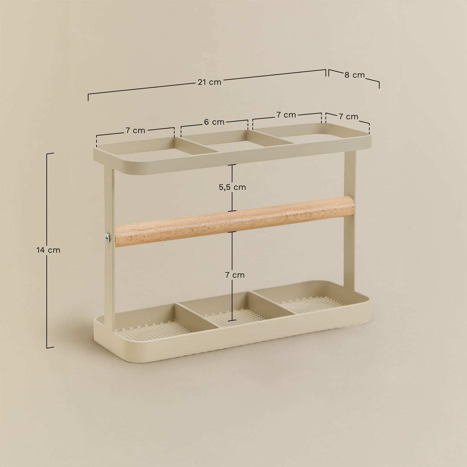 Celine kitchen utensil organizer in iron and rubberwood, medidas