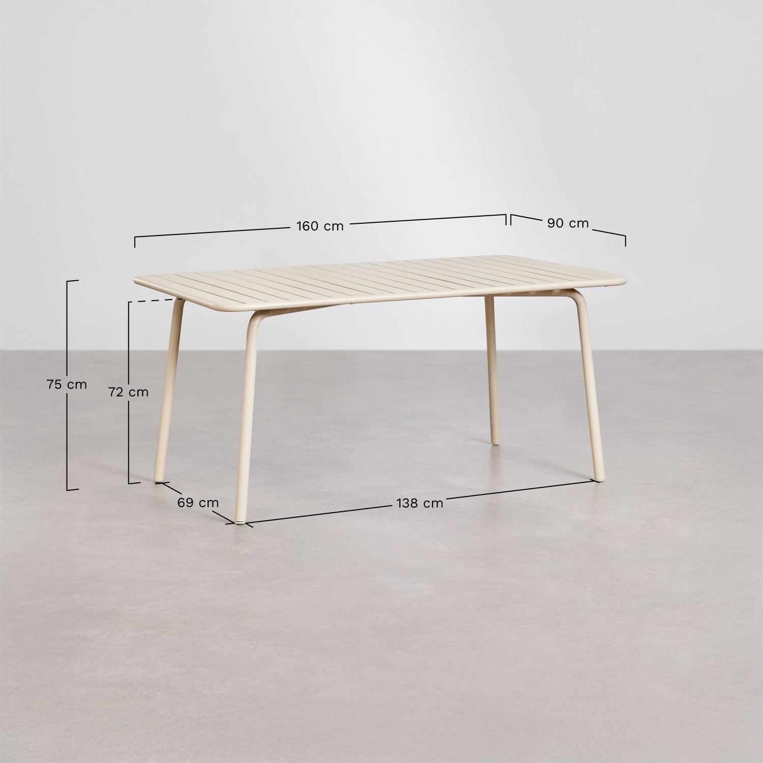 Florida 160x90 cm rectangular table set and 6 garden armchairs in steel and polypropylene Aradina, medidas
