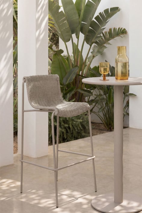 High garden stool in synthetic rattan and steel Revia - Moka Brown