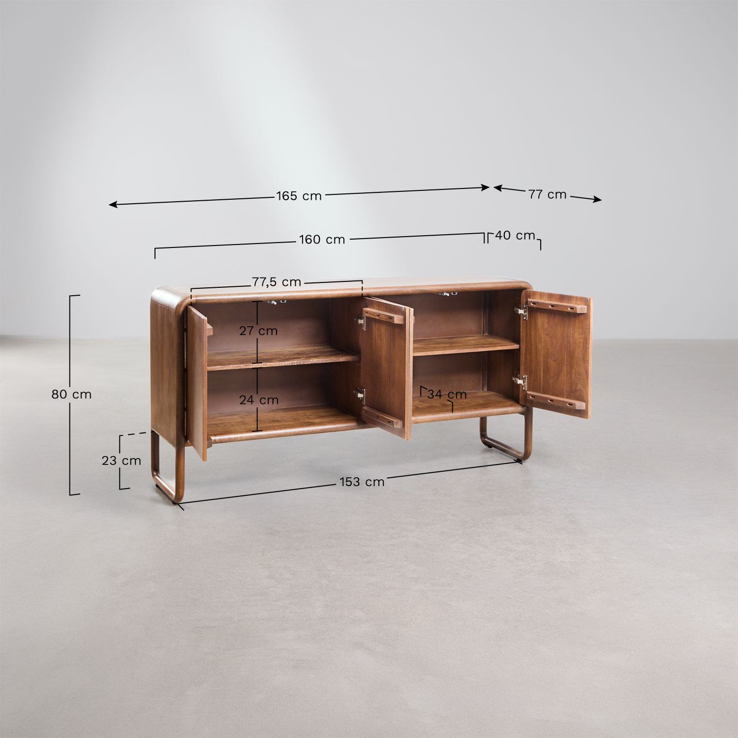 Maupaul 160x40 cm sideboard in mango wood, medidas