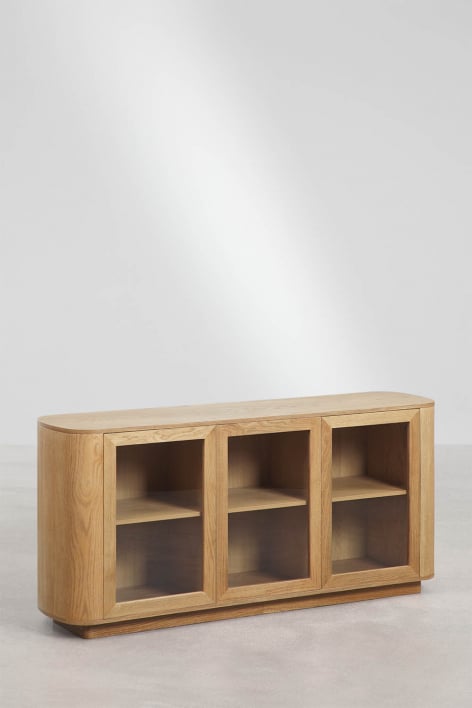 Rectangular sideboard 160x40 cm in oak brown MDF and tempered glass Walia - Brown Oak