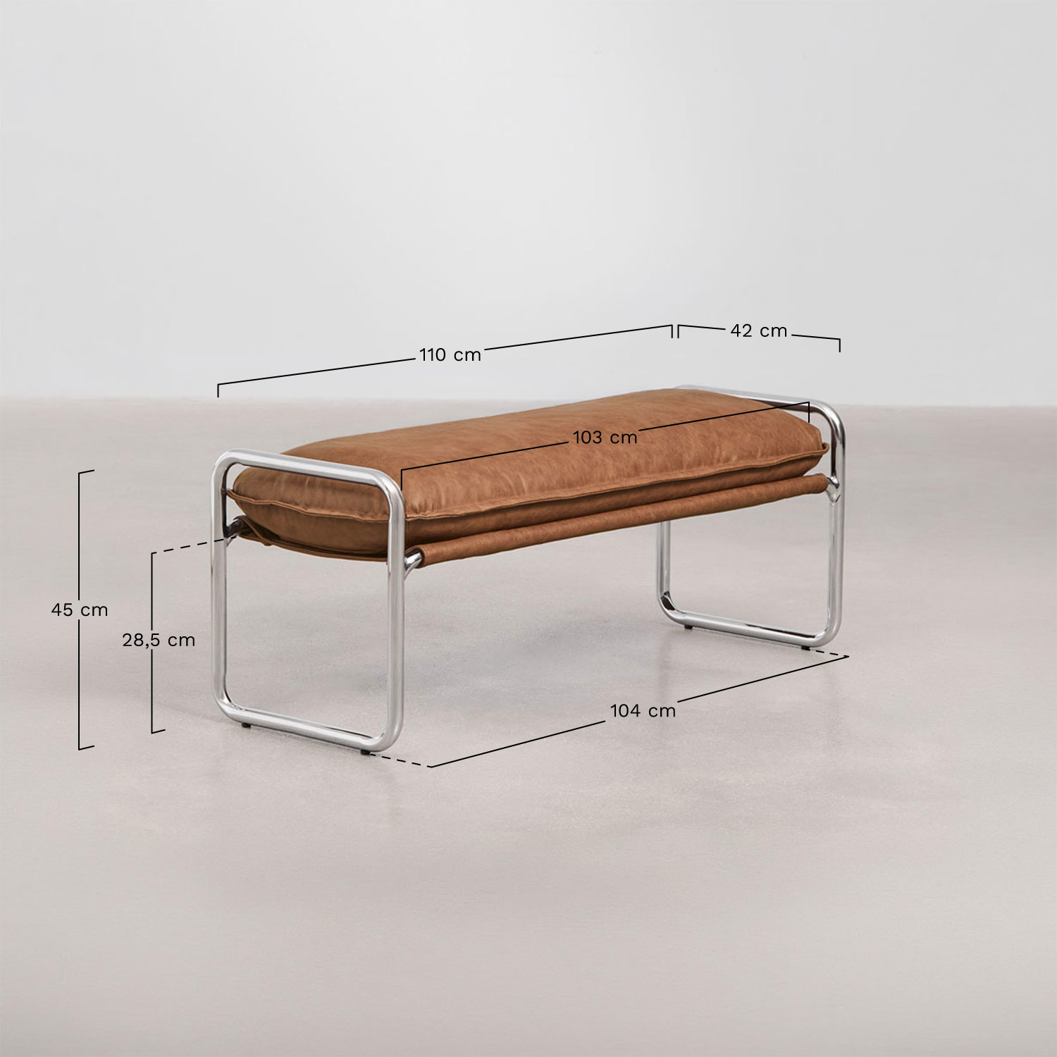 Matilda upholstered bench 110 cm, medidas