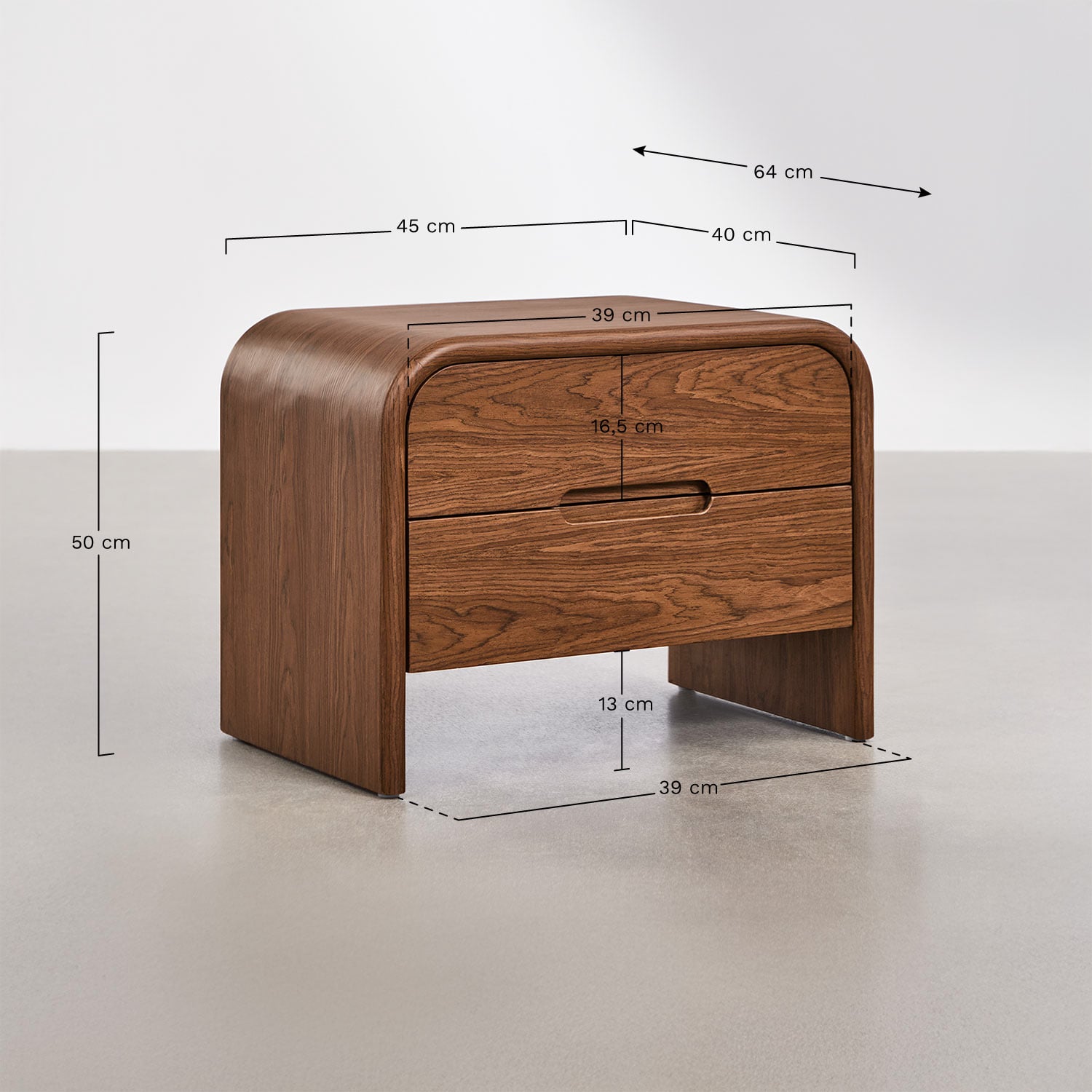 Rectangular bedside table 45x40 cm in Claudres MDF, medidas